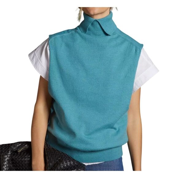 Pilcro by Anthropologie Collared Sleeveless Women Sweater Blue One Size - Picture 8 of 8